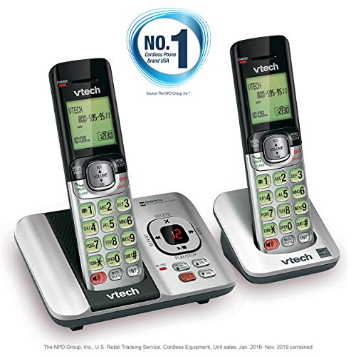 VTech CS6529-2 DECT 6.0 Phone Answering System with Caller ID/Call Waiting, 2 Cordless Handsets, Silver/Black