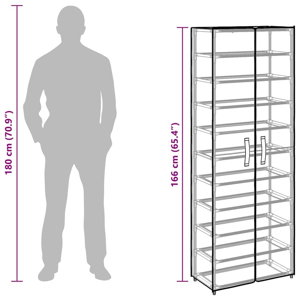 Schuhschrank Creme Stoff mit 10 Böden 60x30x166 cm, Schuhregal platzsparend geschlossen, Aufbewahrungssystem für Flur Diele, Organizer mit stabilem Stahlrahmen, faltbar und stapelbar