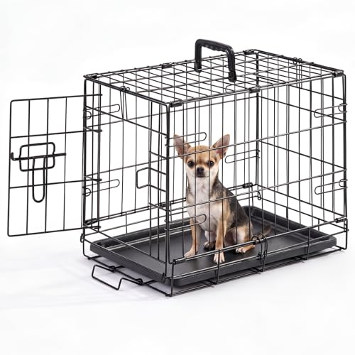 Image of Dog Crate - 18 Inch Small Single Door Portable Puppy Dog Cage, Metal Wire Pet Kennel with Secure Lock, Leak-Proof Pan Tray, Foldable Design for Small Dogs Indoor Training and Outdoor Travel