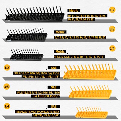 Image of GRENPRO 7PCS Socket Organizer Tray Set with Mini Folding Tray, Yellow & Black Magnetic Socket Holder for 1 /4 inch, 3 /8 inch, 1 /2 inch Drive Metric and SAE Sockets