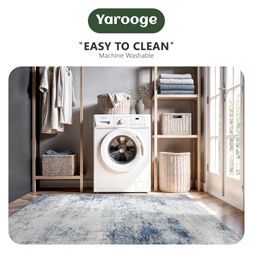 Image of 8x10 Area Rugs, Abstract Modern Ultra Soft Washable Rug, Non Slip Carpet with Rubber Back Stain Resistance Rugs for Living Room, Bedroom, Dining Room Decor(Blue & White)