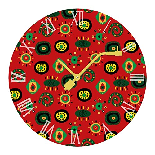 A Bright Fun Ethnic Pattern Round Wall Clock Silent Non Ticking Quartz Clocks Pvc Wood For Kids Living Room Bedroom Kitchen School Office Decor #TOP17