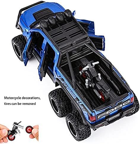 Image of 1:24 Raptor F150 Alloy Metal Diecast Car, Pull Back Toy Car with Openable Doors, Light and Music, Boys Gifts and Toys for Kids (Blue)