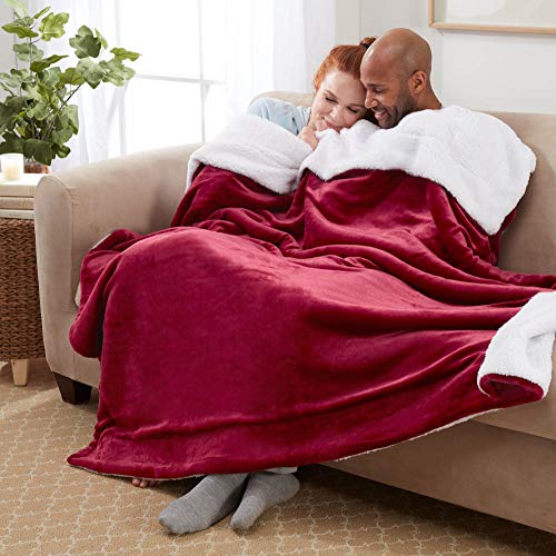 Genteele Sherpa Blanket - 50 X 60 Inch Fuzzy, Super Soft Throw Blankets For Couch, Bed & Sofa - Cozy, Plush Reversible Fleece Blanket Alternative - Rich Burgundy Red/White #TOP5