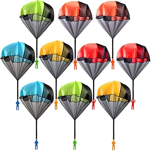 Plzrme 10 Pack Parachute Toy,Tangle Free Throwing Toy Parachute,Hand Throw Flying Toys,Hand Throw Parachute Army Men Square Outdoor Children's Flying Toys Parachute Toys for Kids Gifts,5 Colors