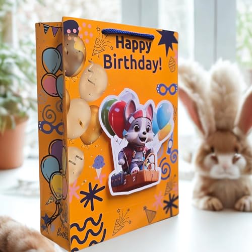 Image of TASCHE 3D Balloon buddy pop up Gift Bags for Return Gifts | Pop-Out Paper Bags for Kids Birthday, Baby Shower, Party Favors | 11x8x3 Inches (BEAR POP, Pack Of 8)