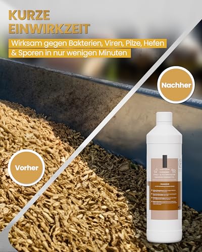 1L Stalldesinfektionsmittel Konzentrat Planet Strong® – Wirksam gegen Bakterien, Pilze & behüllte Viren (z. B. Influenza-Viren) – Für Ställe, Tierhaltung, Flächen & Futterstellen | Made in Germany