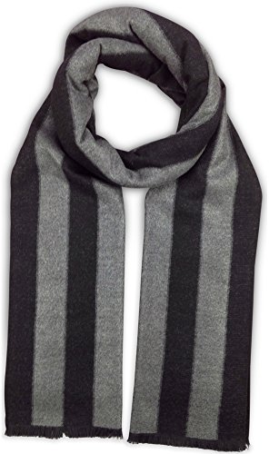 Bleu Nero Luxurious Winter Scarf Premium Cashmere Feel Unique Design Selection (Black/Grey Thick Vertical Stripes)