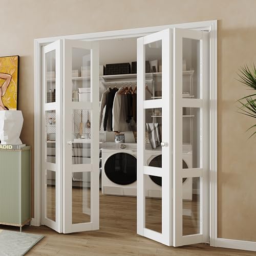 BARNER HOME Bifold Door, 3-lite Clear Glass Closet Door for