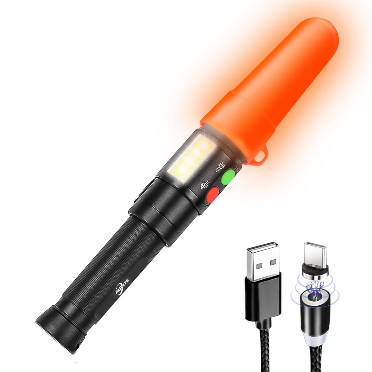 AULITEElectronic Whistle Wand Flashlight for Traffic,Training |USB C & Magnetic Rechargeable,COB Light,Magnets Base