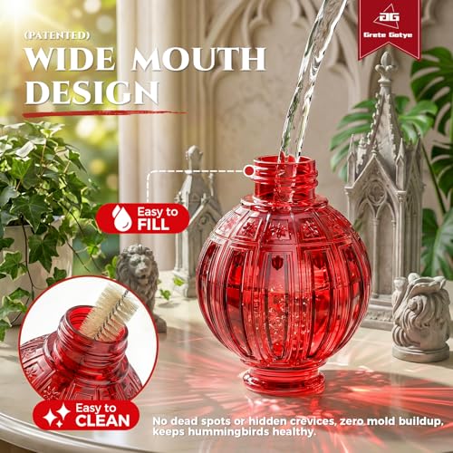 image for Grete Gotye Glass Hummingbird Feeder for Outdoors Hanging, 24Oz Bird N