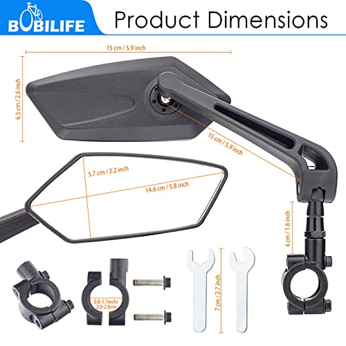 Bike Handlebar Rearview Mirror 2 Pack - Rotatable And Adjustable Wide Angle Hd Safe Glass Rear View Shockproof Side Flat Mirror Universal For Bike Bicycle E-Bike #TOP3