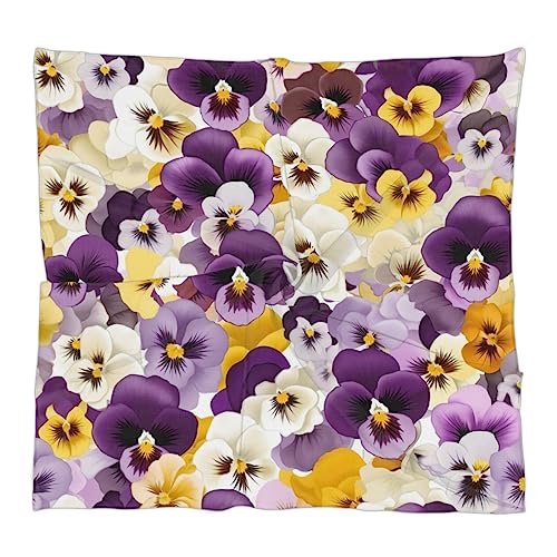 QsirBC Cartoon Pansy Square Silk Scarf, Summer Head Scarf, Hair Scarf for Women Soft Smoothness for Travel Yoga Handkerchief Shawl Sunscreen Gift 23.6× 23.6 Inches