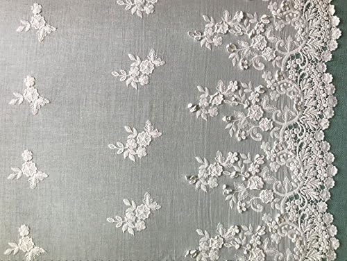 51 inches Width Ivory White Premium Vintage 3D Floral Embroidery Lace Fabric by The Yard