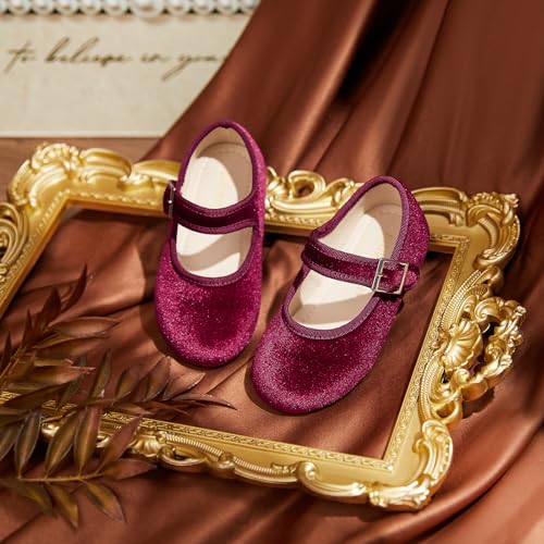 Image of PHIRAMIN Toddler Flower Girl Glitter Dress Shoes Little Girl Ballet Flats Bow Wedding Party