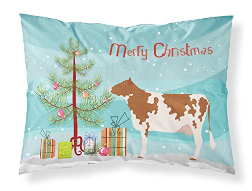 Caroline's Treasures BB9194PILLOWCASE Ayrshire Cow Christmas Fabric Standard Pillowcase, Teal Lightweight Super Soft Easy Care Decorative Artwork Pillowcase, Standard