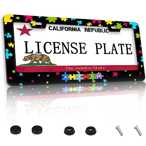 License Plate Frames,Autism Awareness License Plate Frame for Car Decorative Car Tag Frames Aluminum Metal License Plate Holder for US Canada Standard 12''x6''