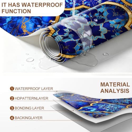 Image of Moroccan Tile Door Sticker, Blue Gold Door Cover, 30.3x78.7in