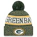 New Era Knit Green Bay Packers Green On Field Sideline Sport Knit Winter Stocking Beanie Pom Hat Cap 2015