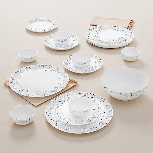 Image of Larah By Borosil Moon Riva Dinner Set - 19 Pcs, Opal Glass Dinner Plates & Bowls Crockery Set for Dinning, White