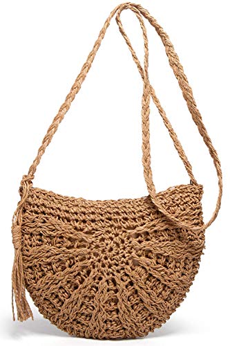 Image of Teeya Straw Crossbody Bag Women Weave Shoulder Bag Round Summer Beach Purse and Handbags