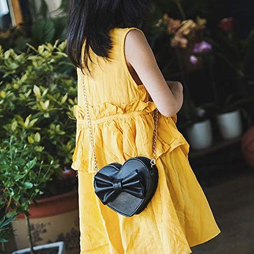 Goclothod Girls Bowknot Mini Coin Purse Heart Shape Cross Body Handbag Shoulder Bag Wallet Black - Image 6