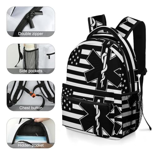 Emergency Medical Technicians U.S.A. Flag Funny Backpack Casual Daypack Lightweight Shoulders Bag for Men Women Cute Print4