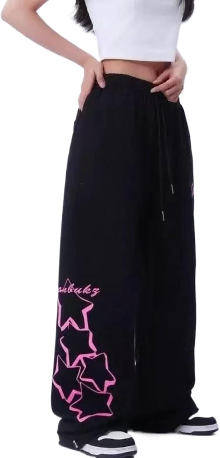 Y2k Wide Leg Baggy Grunge Double Waisted Drawstring Sweatpants Streetwear Women Emo 2000s Star Pants