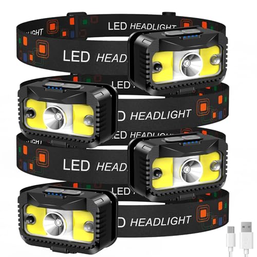 Headlamp Rechargeable with Motion Sensor, 8 Modes (4 Pack)