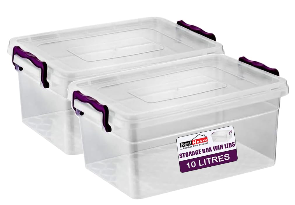 Best House Another Fine Product2 PCS Clear Plastic Storage Box with Lids Use for Home, office, Kitchen, Toys and Goods (13.5 Litres)