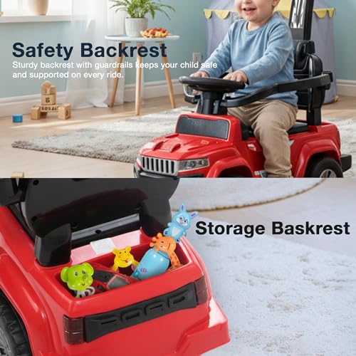 Image of Baybee Speedy Pro Ride on Cars for Kids | Portable Baby Push Rideons with Parental Handle & Safety Guardrail | Kids Car with LED Lights, Music & Backrest | Ride on Car for Baby 1-3 Years (RED)