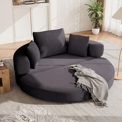 Sofá modular plegable multifuncional tipo cama ovalada de pana 173x176 cm para dormitorios 2