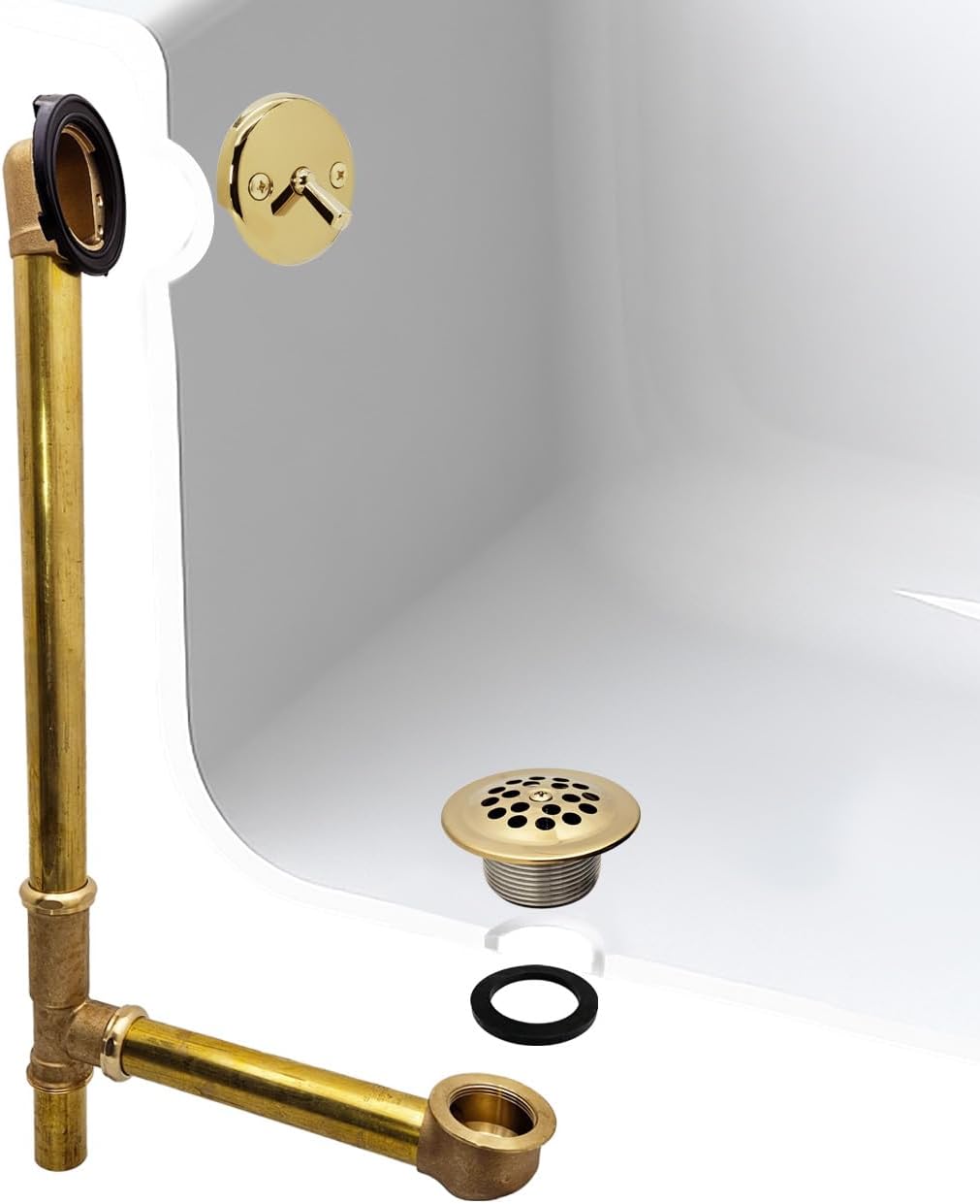 Westbrass A324-01 22-1/2" Bath Waste & Overflow Assembly with Trip Lever and Beehive Strainer Grid Drain, Polished Brass