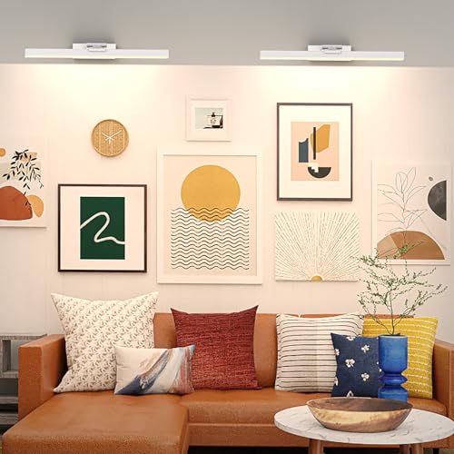 Image of PESUTEN Picture Light Battery Operated, 16in Wireless Art Light for Paintings CCT Dimmable Recharging Battery Picture Light with Remote Control for Gallery Dartboard Art Bedroom Bathroom 2pcs White
