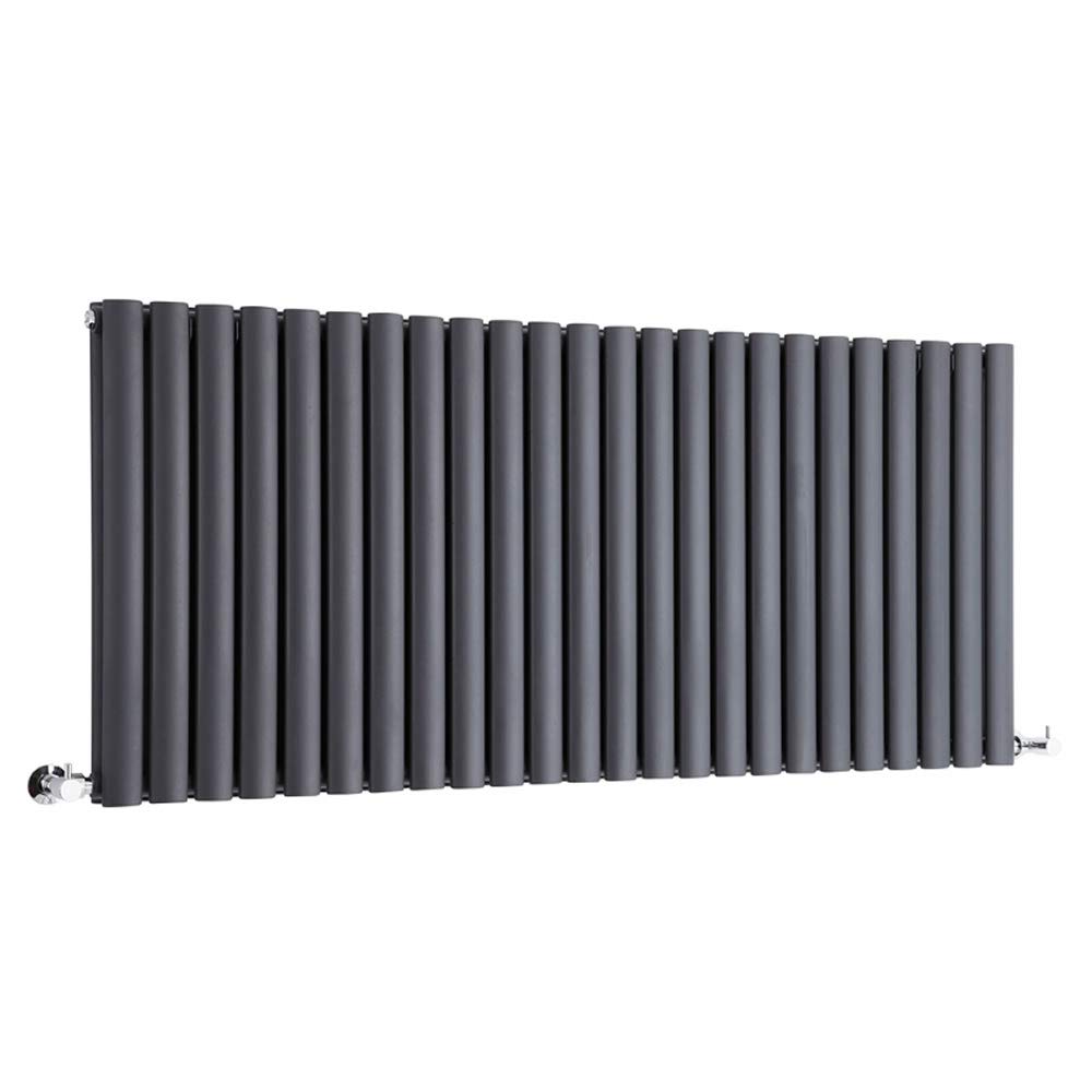 Milano Anthracite Aruba Horizontal Double Oval Panel Radiator - 635Mm X 1416Mm