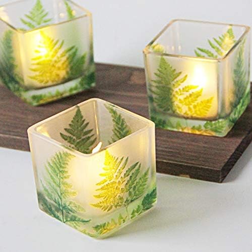 Candle Holder Candle Jar DIY Making Container Green Leaf Cup Square Glass Candlestick Romantic Decoration Holders Family Living Room Wedding Candle Holder