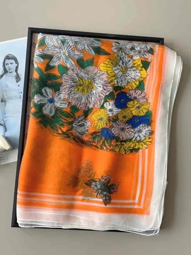 Image of Scarf Stole for Women - 185 x 135 cm Chiffon Scarf with Floral Print | Lightweight Scarf, Soft Stole for Women | Satin Feel Neck Scarf | Women Accessory