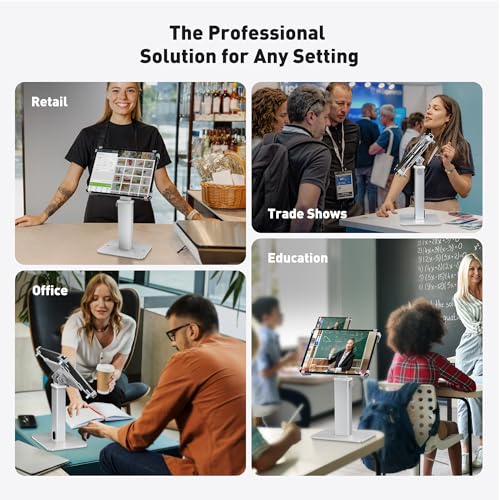 Image of AboveTEK Anti-Theft iPad Kiosk Stand, 360 Rotation & Adj. Height 8.3 inch-13.4 inch, Heavy-Duty Steel & Aluminum, Fits 9.7 inch-13 inch Tablets, Security Retail POS Tablet Stand for Business & Commercial Use (Silver)