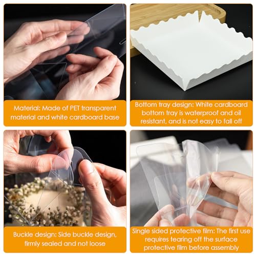 RAINPOP 10Pcs Transparent Cake Boxes, Square Plastic Baking Box Clear Cake Gift Box with Handle - Image 3
