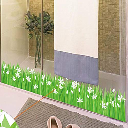 Vinilo decorativo borde de césped y flor blanca para pared miniatura 5