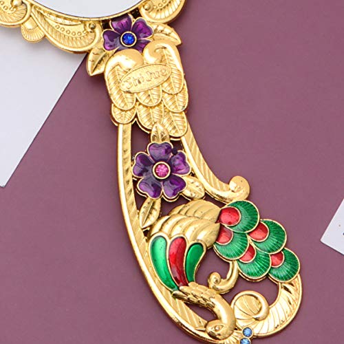 Lurrose Vintage Foldable Vanity Mirror Retro Makeup Handheld Mirror Folding Desk Cosmetic Mirror Portable Handle Mirror with Comb for Women Ladies