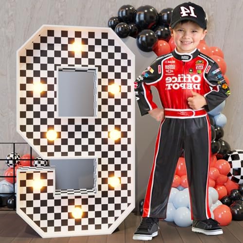 Image of Imprsv Race Car Birthday Party Decorations, 3ft Light Up Marquee Number 9