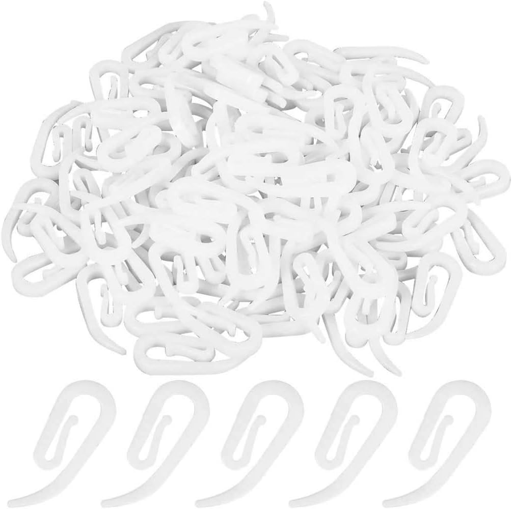 Hooks Plastic White Pack of 100, 2.8x1.2cm, Premium Drapery Hooks for Windows, Doors & Shower Curtains - Fits Most of Curtains