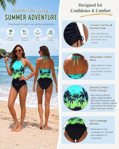Image of Womens Two-Piece Tankini Set Cow Skull with Leopard Print Sets Swimwear Tankini Top Sets Swimwear