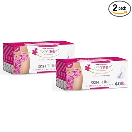 everteen SKIN THIN Premium XL Sanitary Pads Mega Pack for Protection During Periods in Women - 2 Packs (40 Pads Each, 280mm)