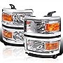 Spec-D Tuning Chrome Clear Headlights + Corner Lights Signal Lamps Compatible with Chevy Silverado 1500 2014-2015 L+R Pair Head Light Lamp Assembly