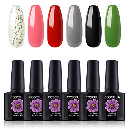 COSCELIA Gel Nail Polish Kit with UV Light Starter Kit - 6 Colors Glitter Gel 24W Nail Lamp Nail Polish Remover Wrap Manicure Tools