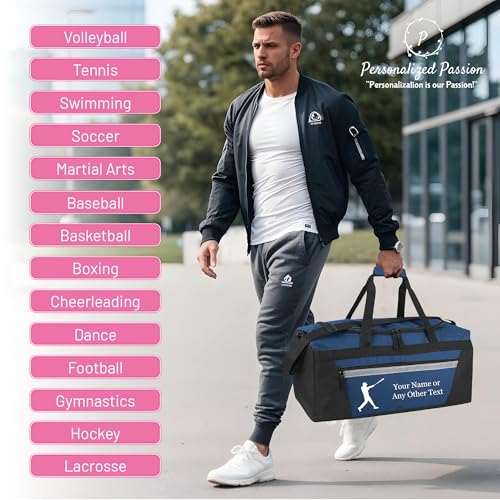 Personalized Sports Duffel Bags for Men and Women - 22” Customized Travel Duffle with Name & Football Design - Water Resistant Two-Toned Overnight Weekender Bag - Navy4