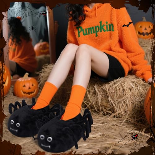 Newcotte Halloween Spider Slippers Halloween Stuff Fluffy Plush Slippers Fuzzy Animals Cute Cartoon Warm Shoes for Women Men Home Party Supplies Gifts Outdoor Indoor Bedroom3