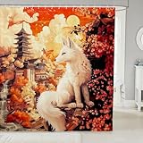 Homemissing Fuchs Duschvorhang 180x200cm japanischer Stil Kirschblüten Duschvorhang Textil für Jungen Mädchen Ukiyoe Thema für Stände Badezimmer Dekor